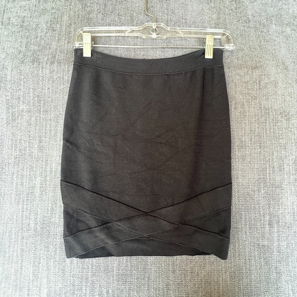Marciano Guess Bandage Mini Skirt Womens S Black Criss Cross Hem Fitted Stretch